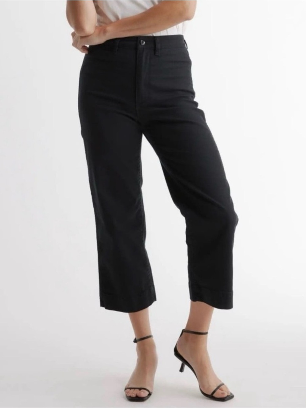 Quince Organic Stretch Cotton Twill Wide Leg Cropped Pants Black NWT 26